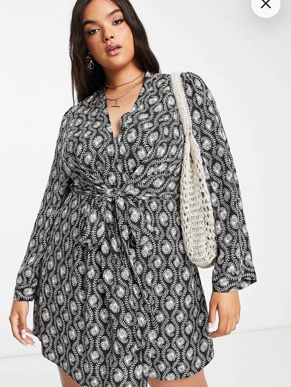 River Island Black & White Printed Tie-Waist Mini Dress
